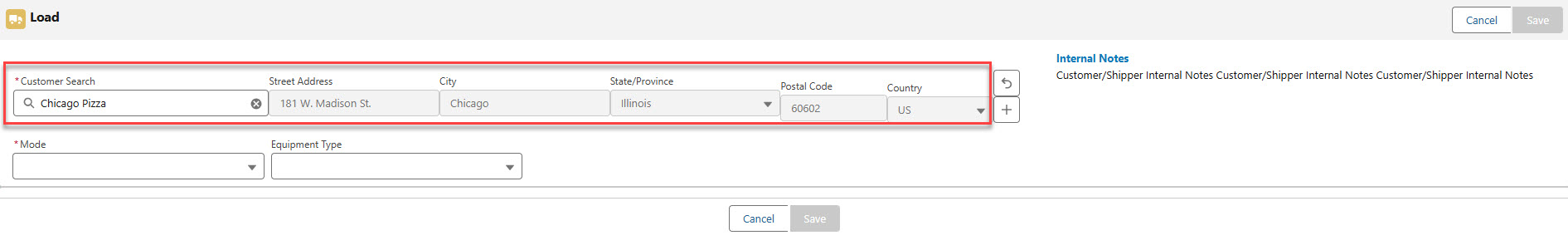 The Load Configuration with a sample customer Account displayed.